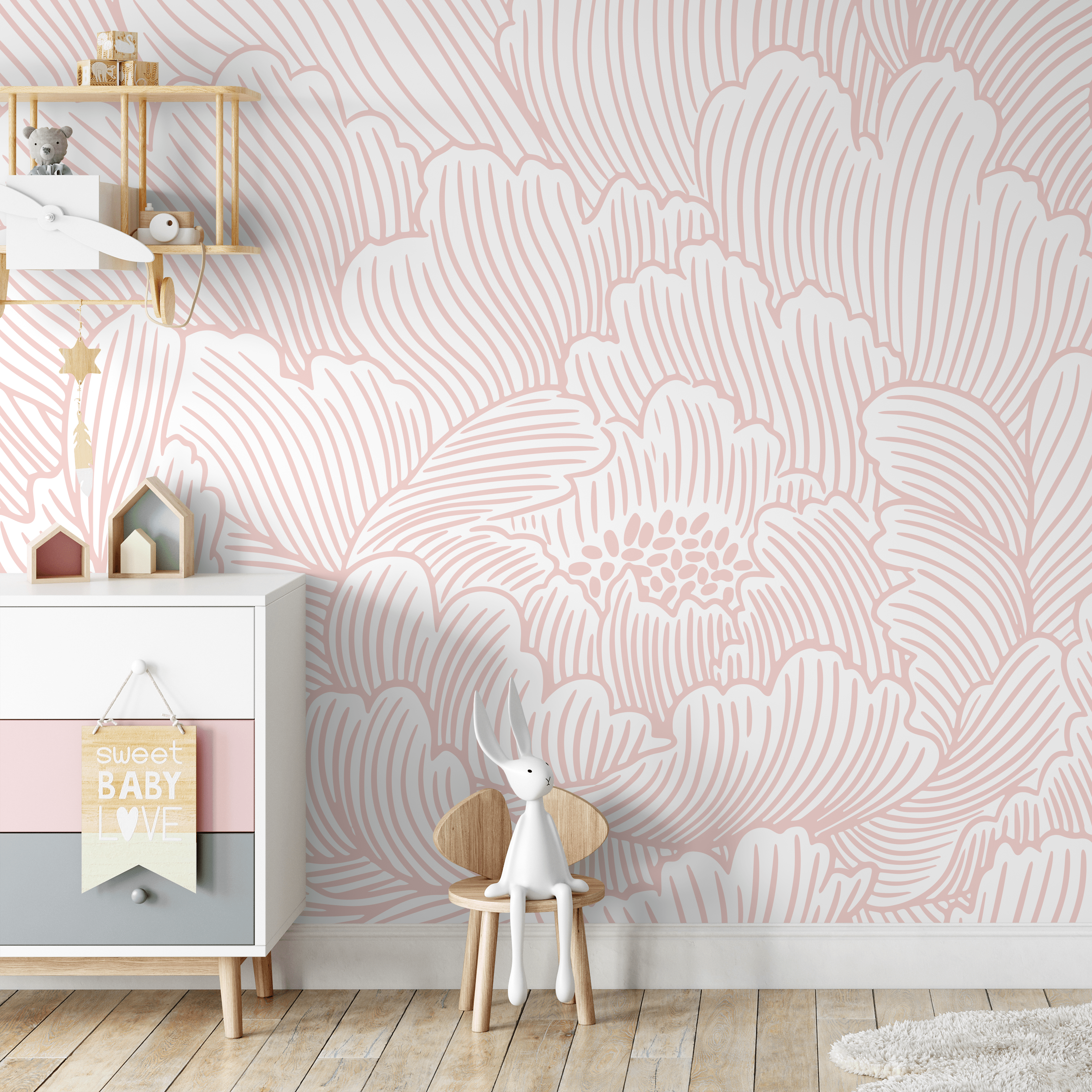 Floral Wallpaper With Large-scale Abstract Blooms In Pink - C923
