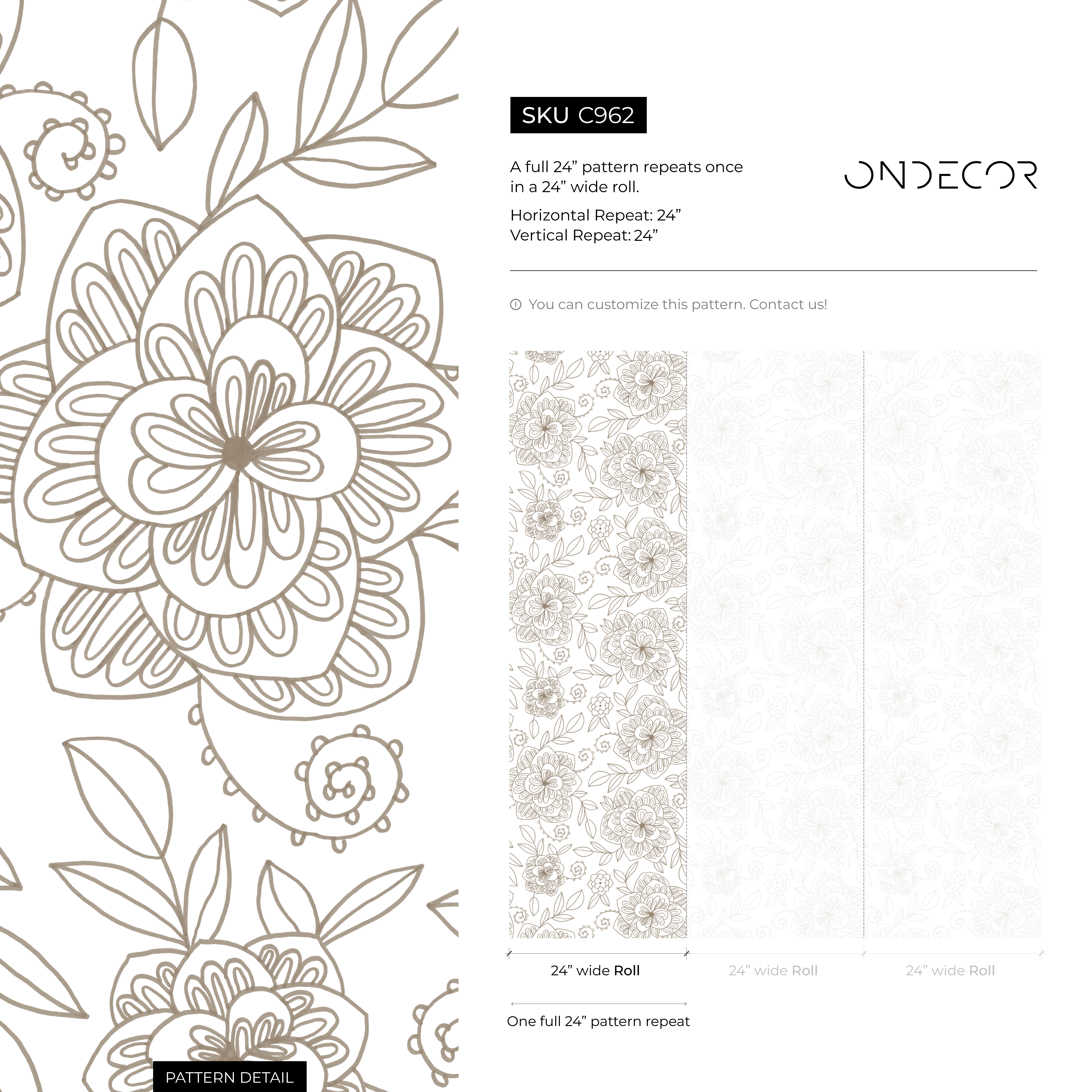 Boho Wallpaper With A Delicate Floral Line Art In Beige - C962