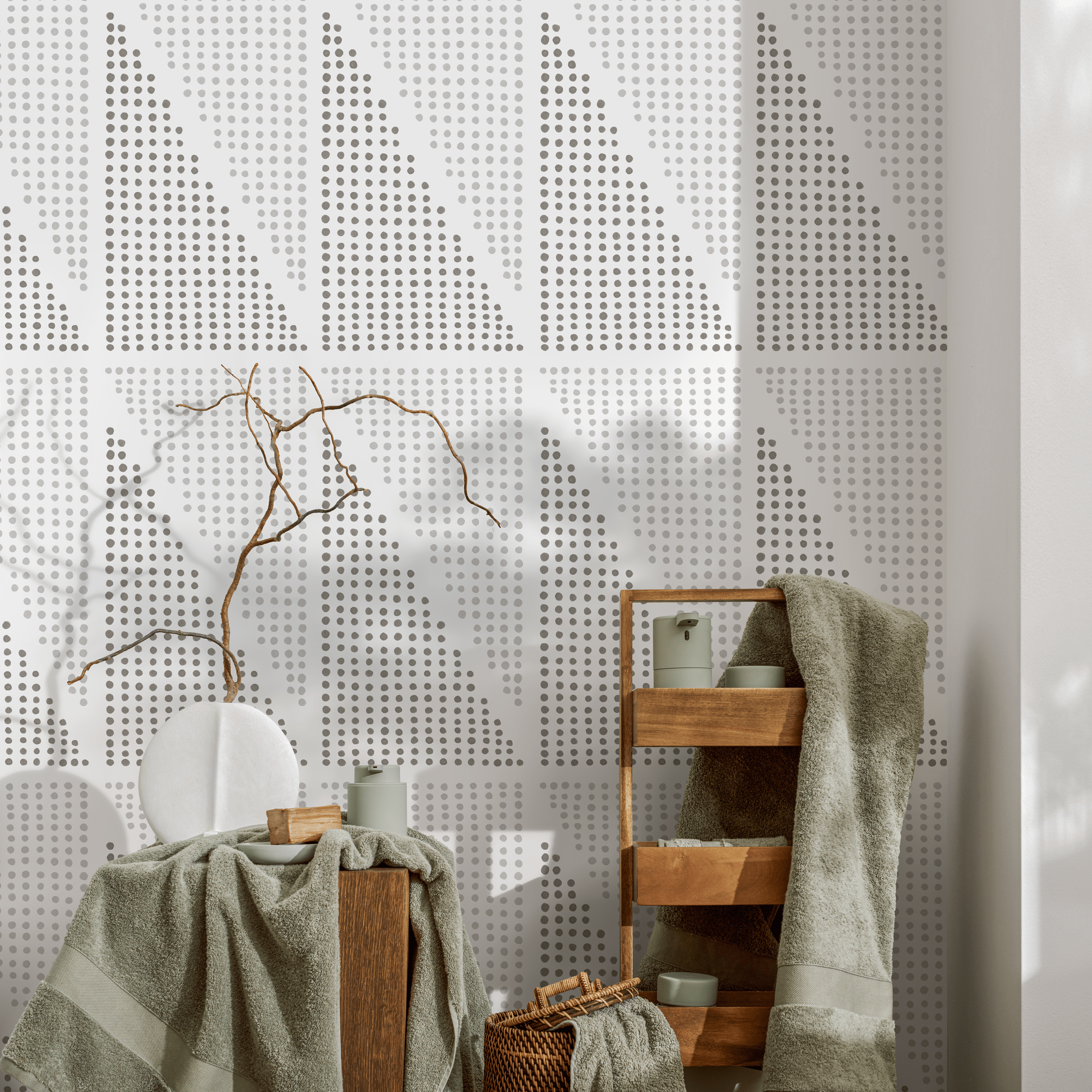 Geometric Wallpaper With Dotted Triangles In Shades Of Gray - C970