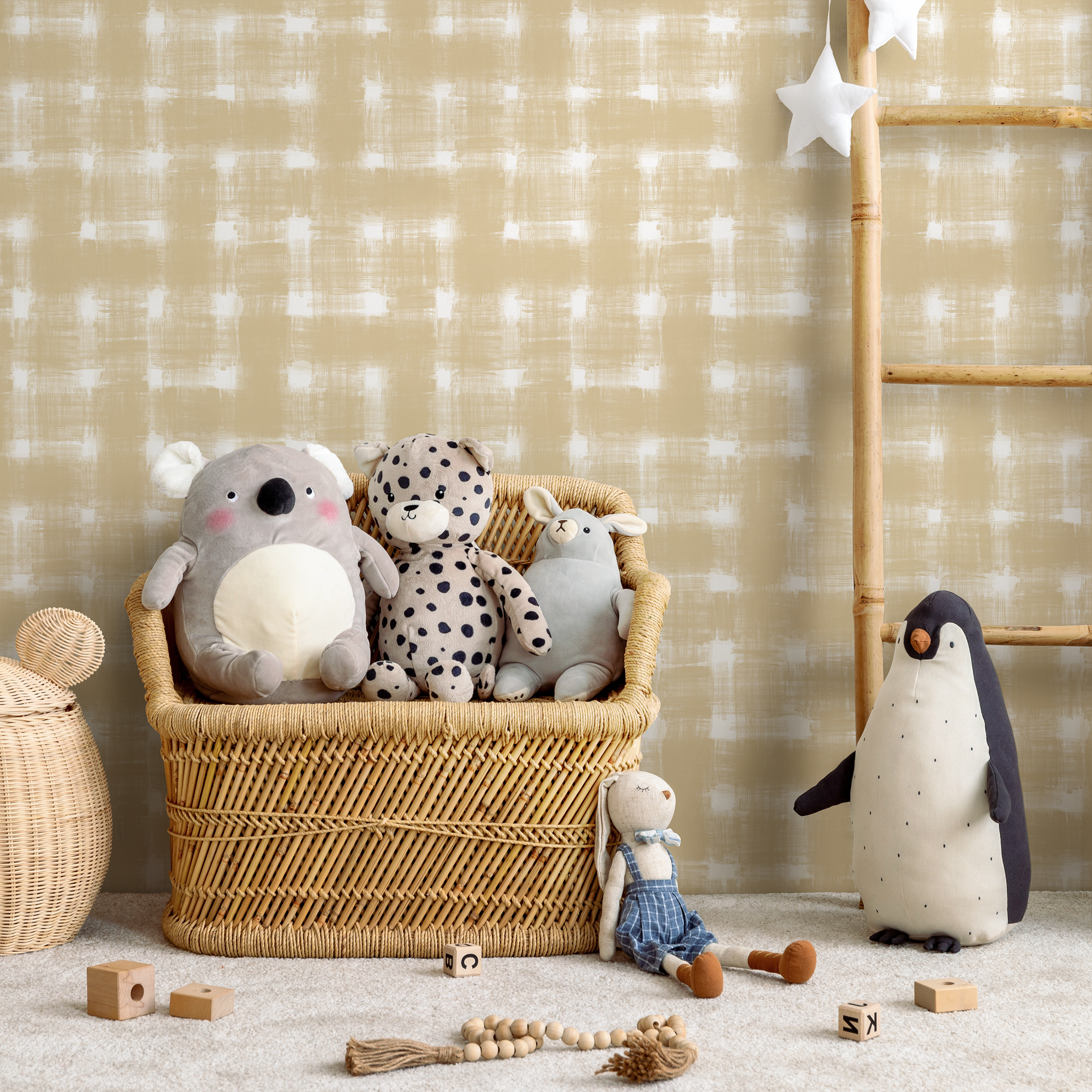 Checkered Wallpaper With A Painterly Motif In Beige And Cream - C977