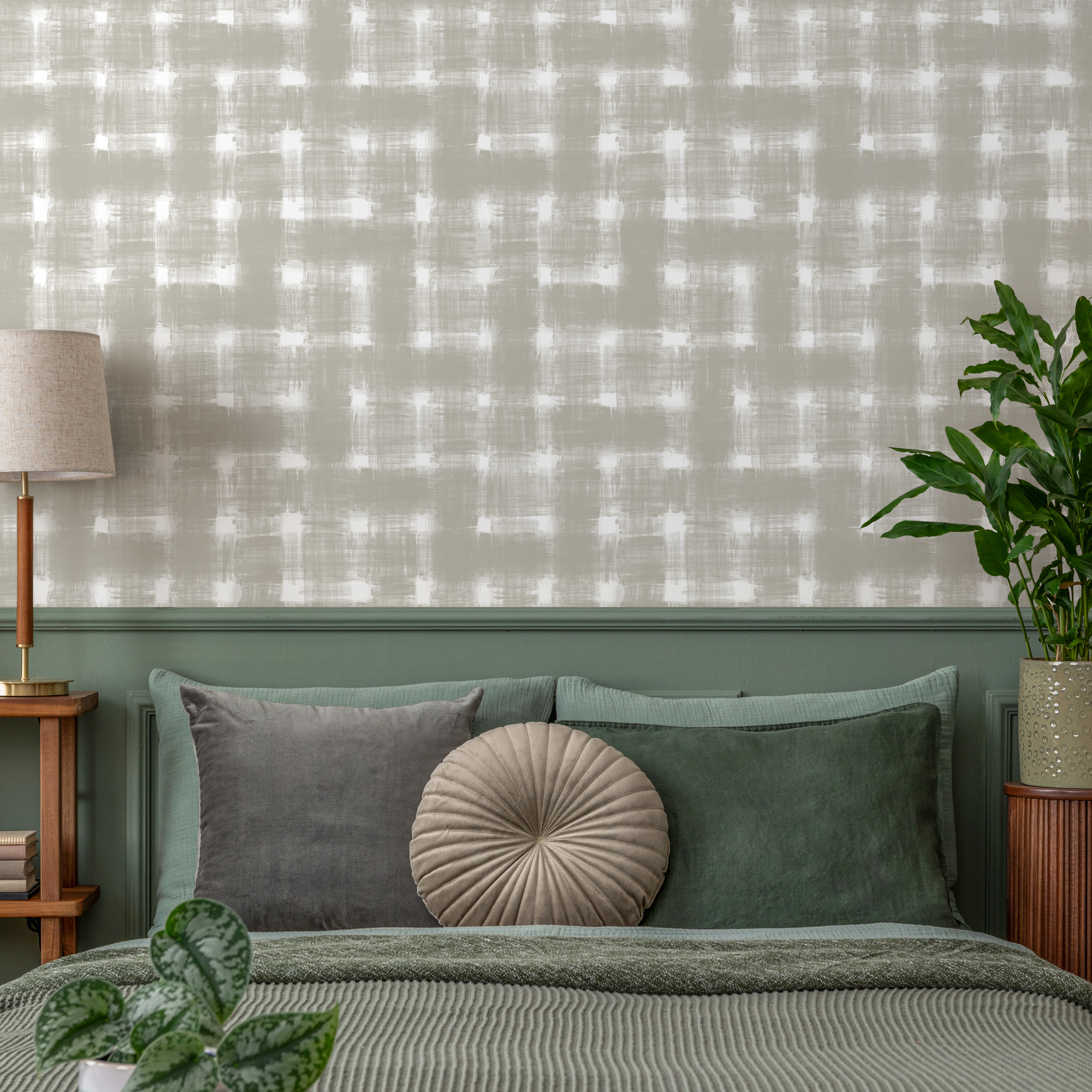 Checkered Wallpaper With A Rustic Brushed Motif In Gray And Off-white - C978