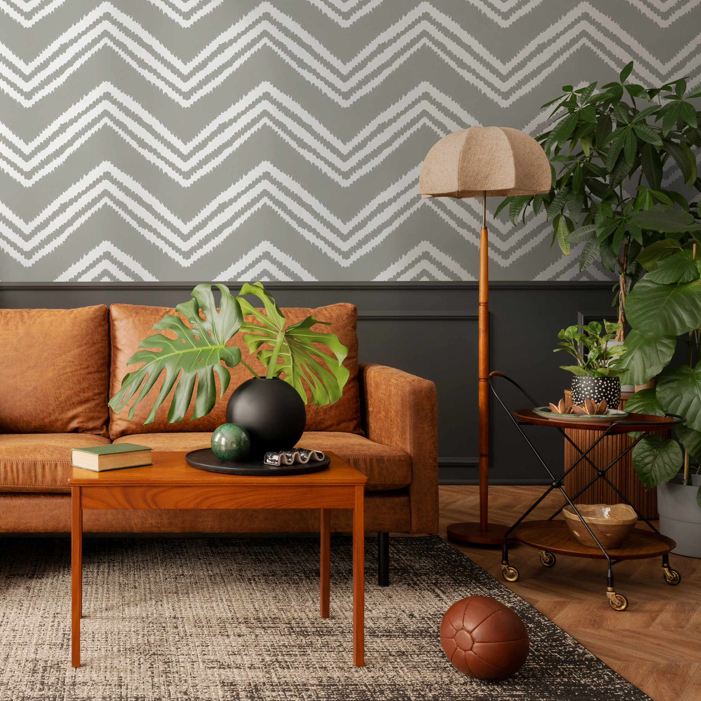 Boho Wallpaper With A Hand-drawn Chevron Motif In Gray And White - C986