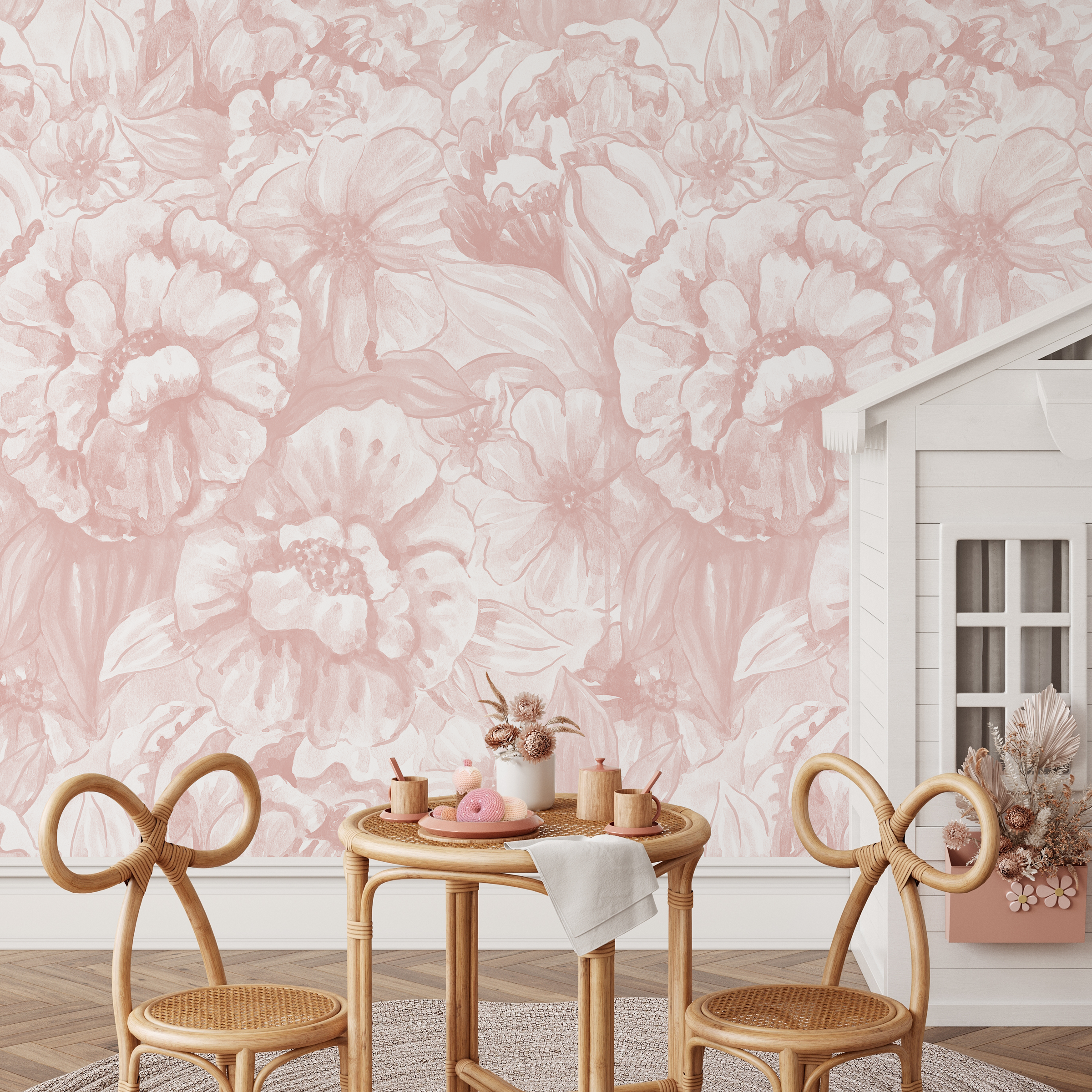 Floral Wallpaper With Watercolor Peonies In Pink - C990