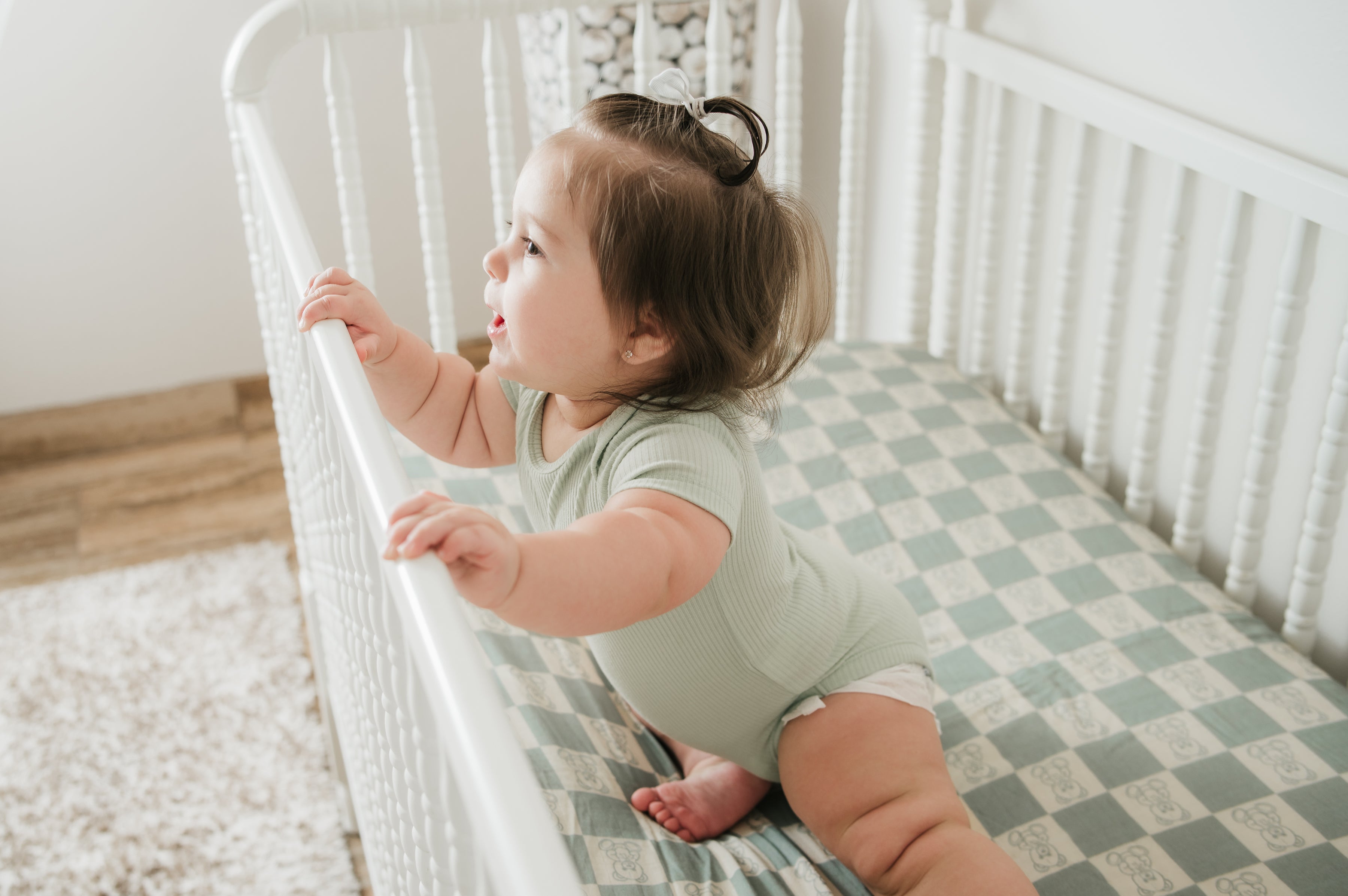 Organic Bamboo Cotton Muslin Crib Sheet In Checkered Bears