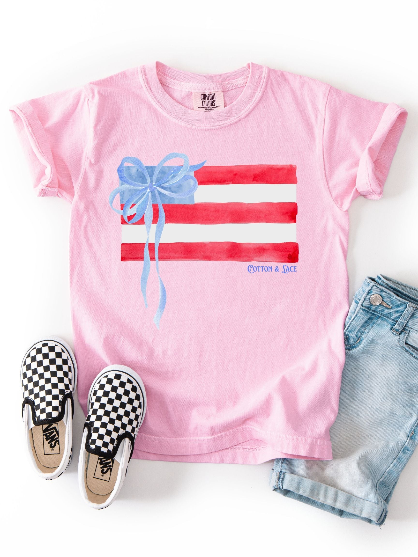 Comfort Colors Watercolor Flag With Bow