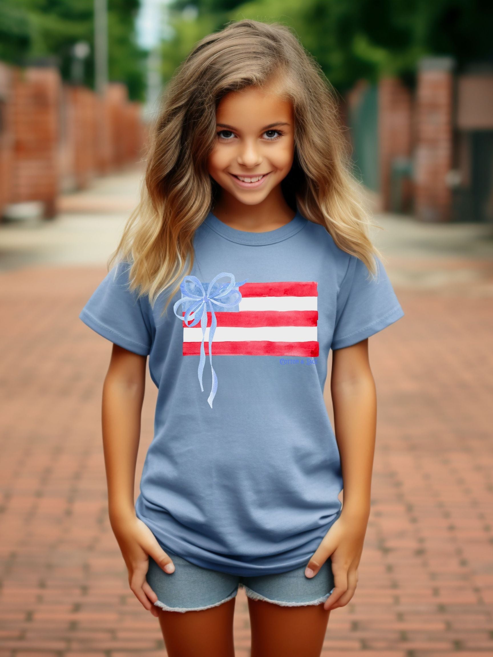 Comfort Colors Watercolor Flag With Bow