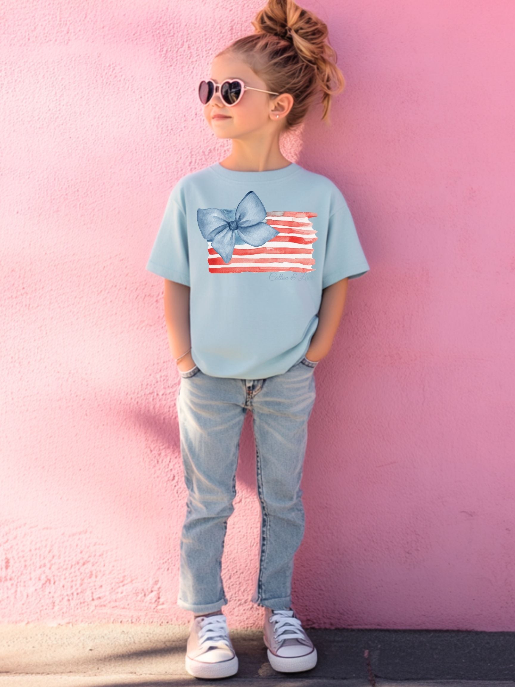 Comfort Colors Watercolor Flag With Large Bow