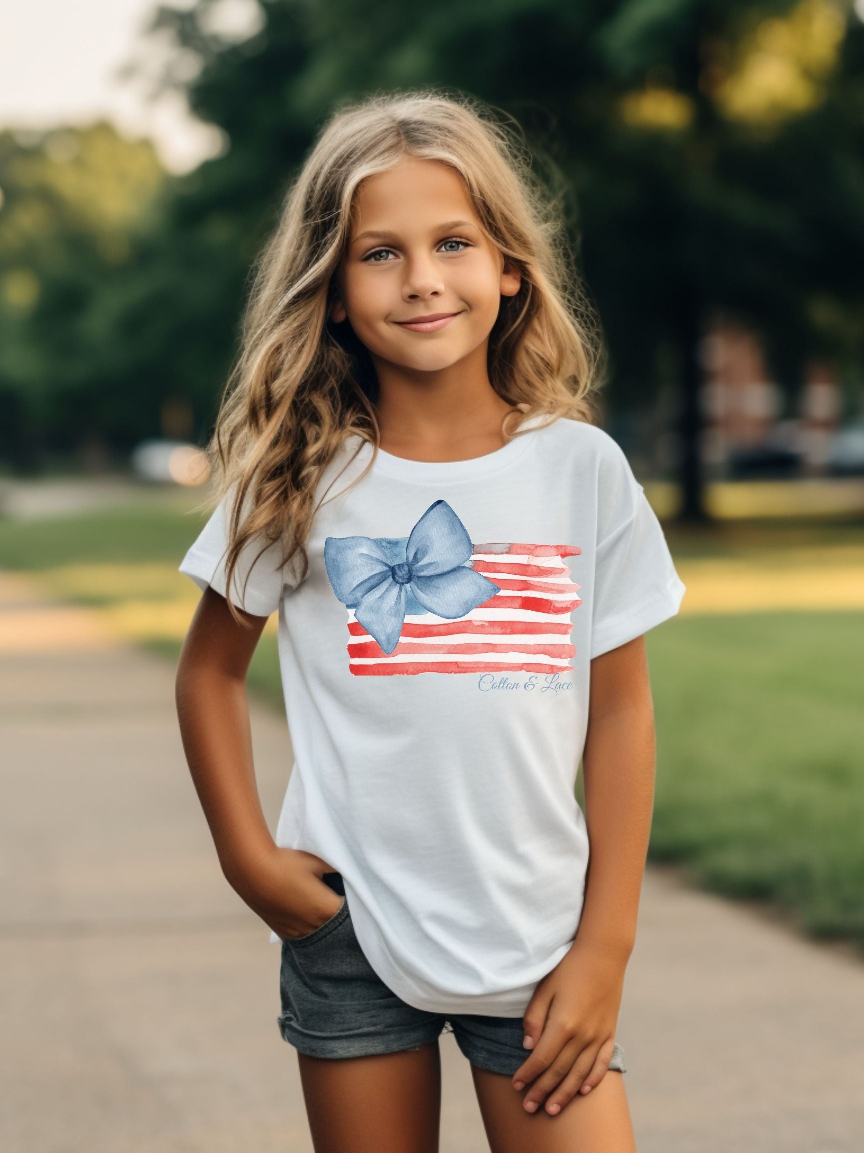 Comfort Colors Watercolor Flag With Large Bow