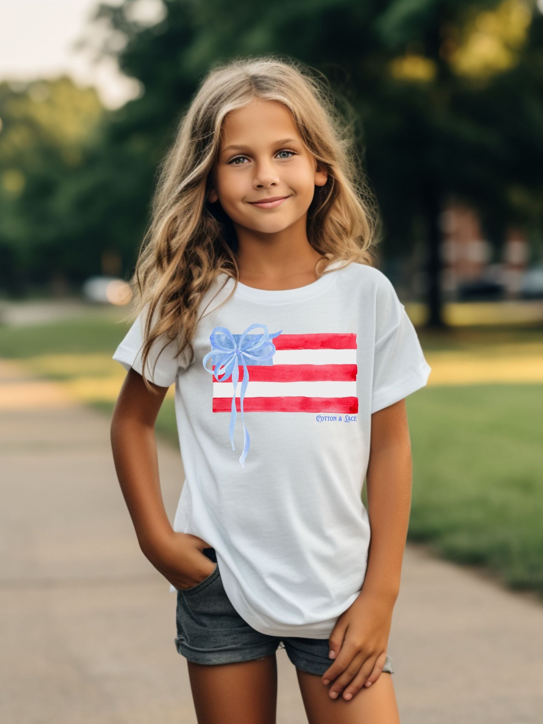 Comfort Colors Watercolor Flag With Bow