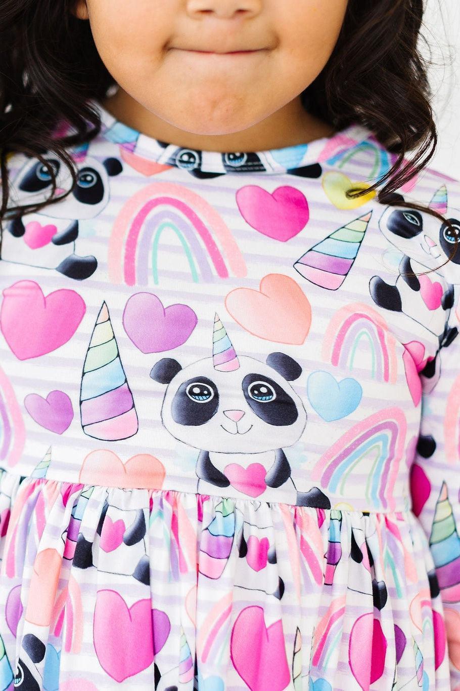 Peace, Love & Pandacorns 3/4 Sleeve Pocket Twirl Dress