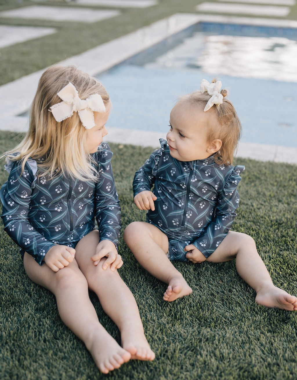 Navy Berry Long Sleeve Ruffle Zipper One-piece