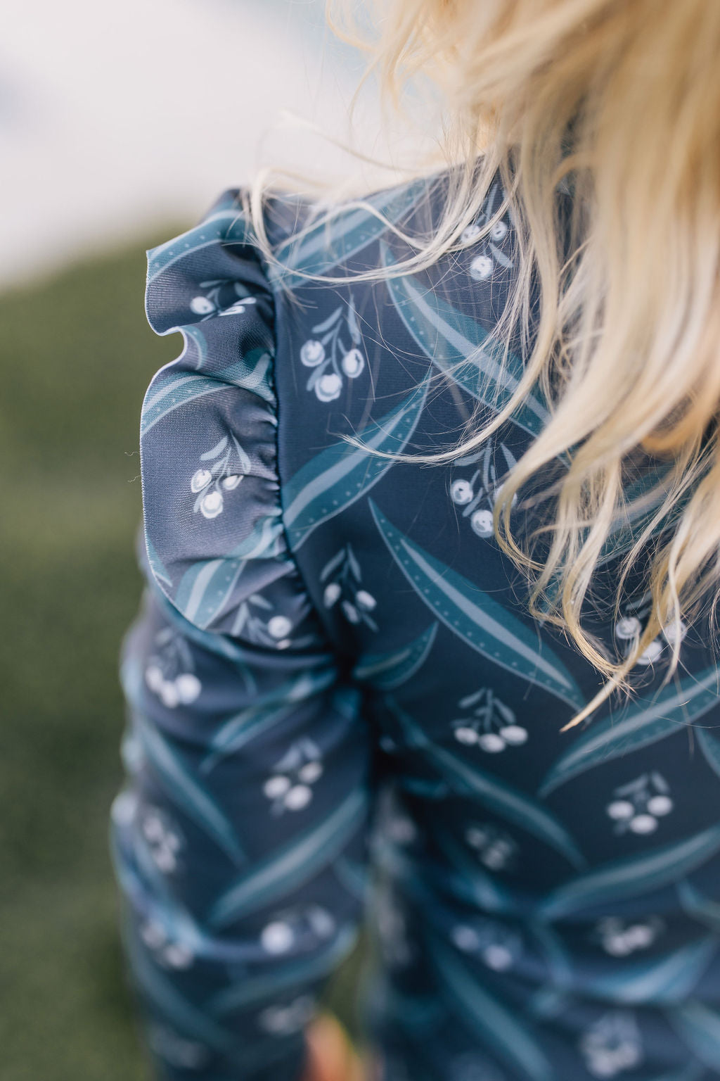 Navy Berry Long Sleeve Ruffle Zipper One-piece