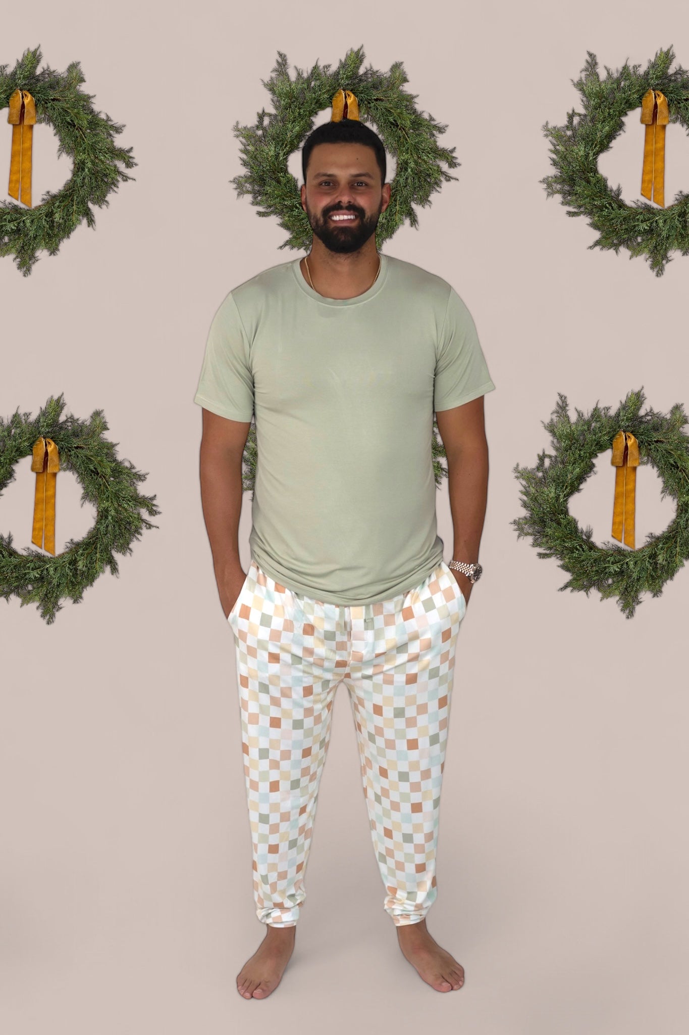 Muted Checkers Short Sleeve Men's Dream Jogger Set