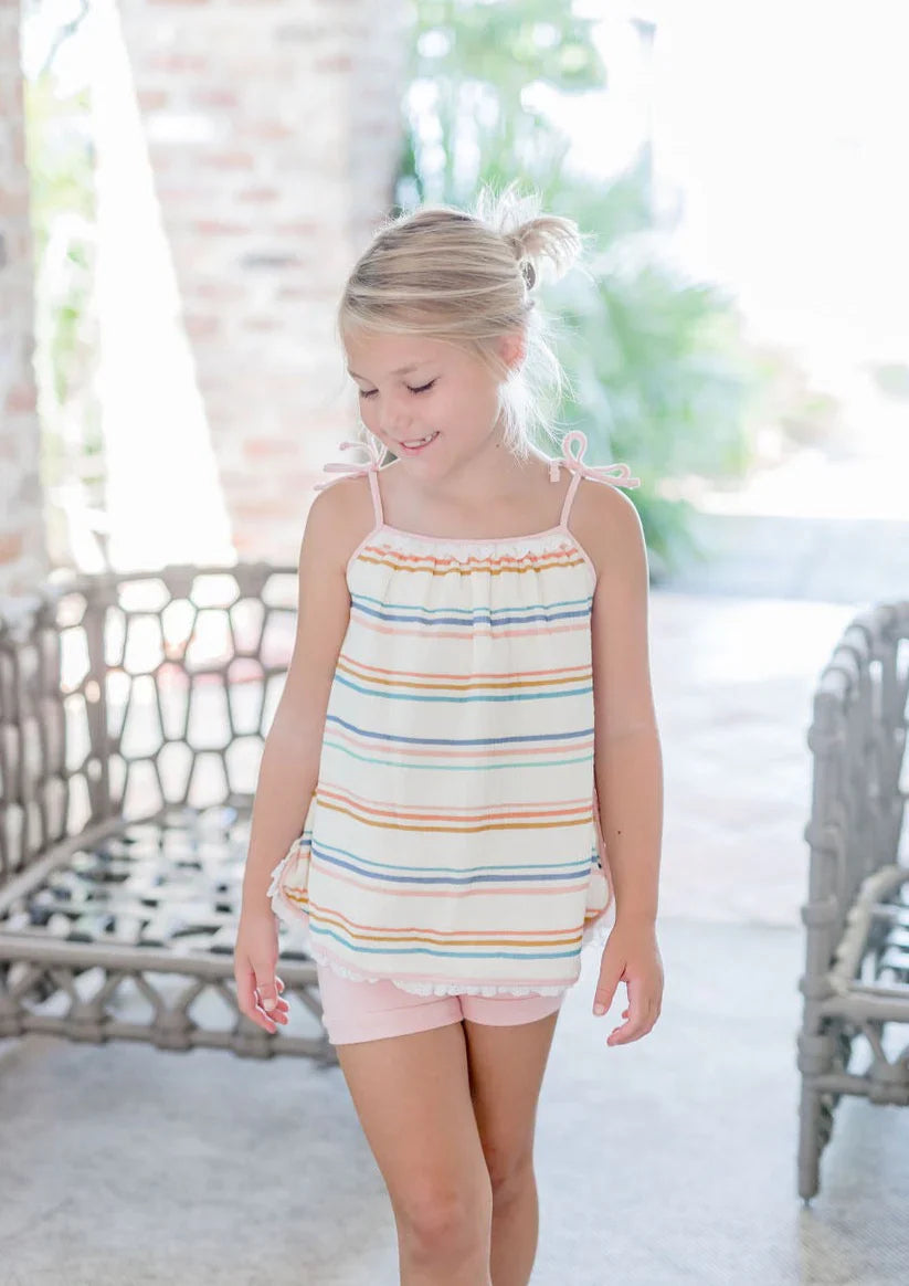 Girls Coastal Stripe Tank Top Set