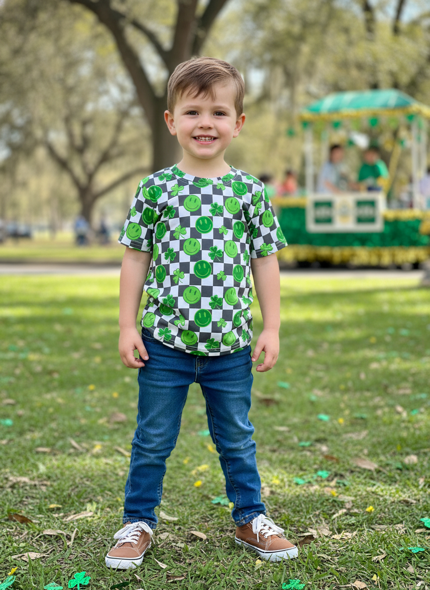 Checkered Shamrock Short Sleeve T Shirt