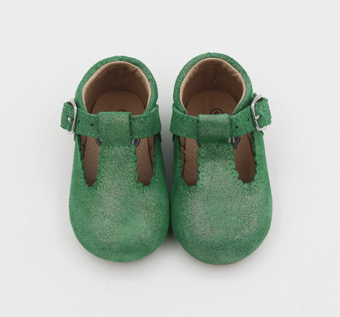 T-straps Green Shimmer Suede Leather