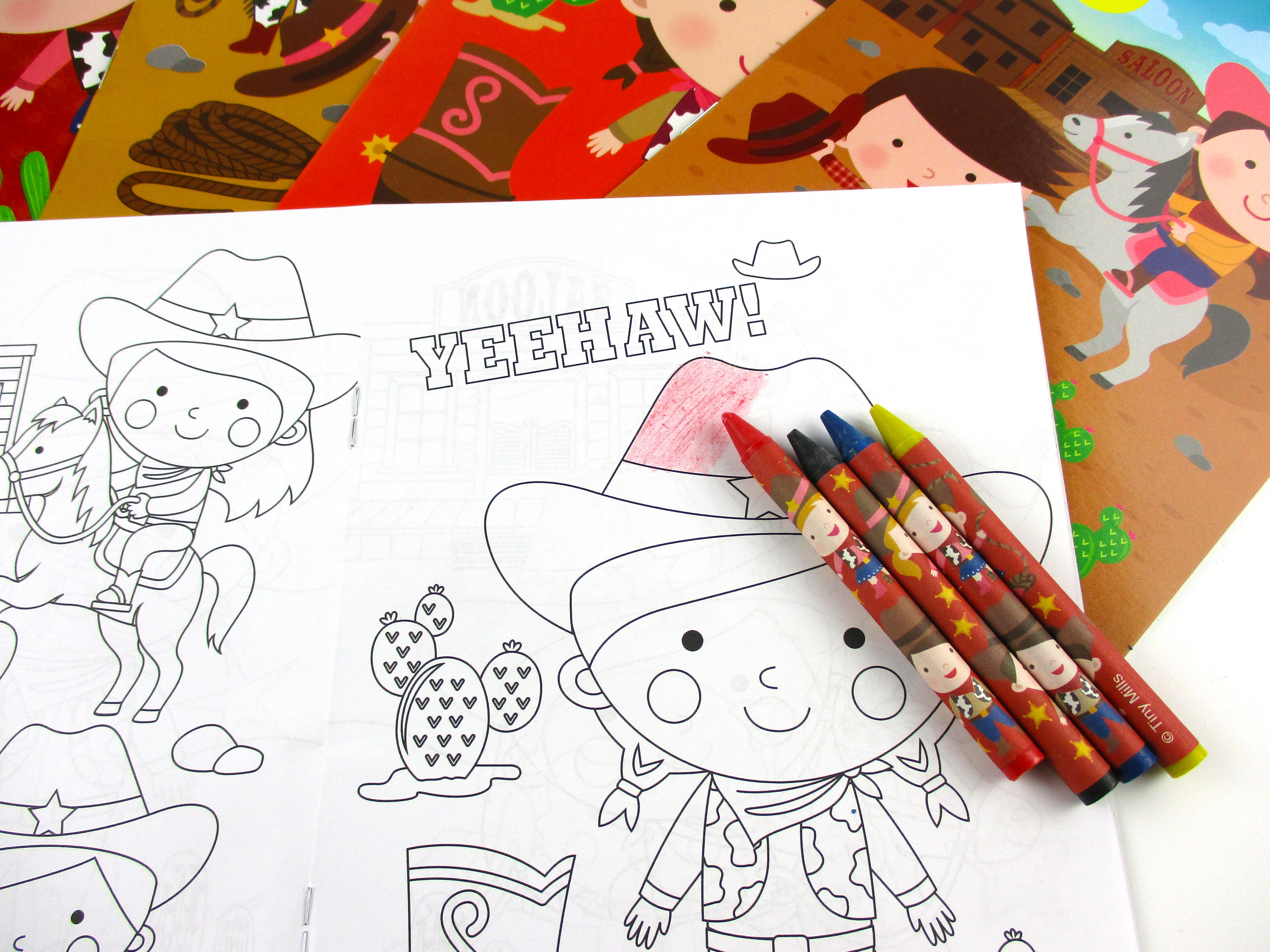 Western Cowboy Cowgirl Coloring Books With Crayons Party Favors - Set Of 6 Or 12