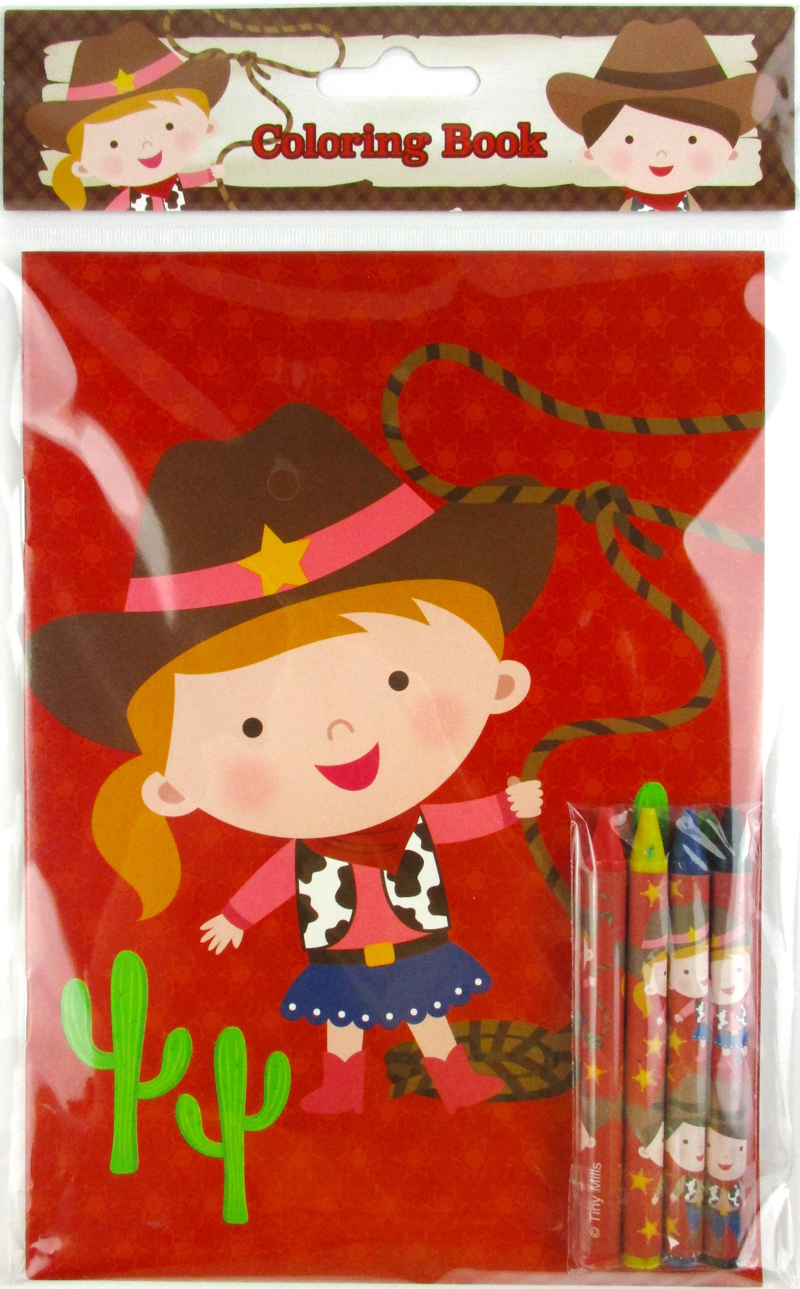 Western Cowboy Cowgirl Coloring Books With Crayons Party Favors - Set Of 6 Or 12