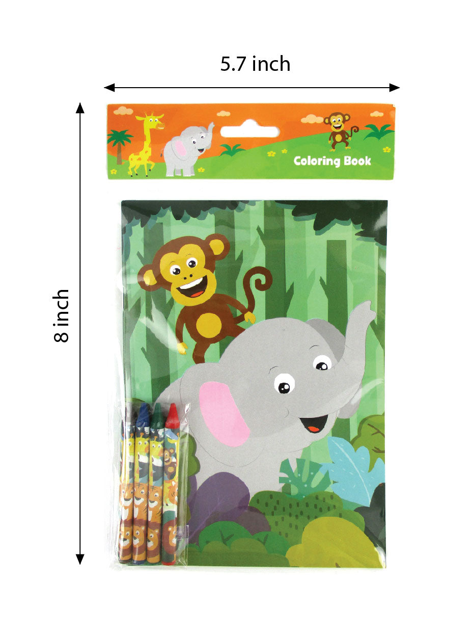 Zoo Jungle Safari Animals Coloring Books With Crayons Party Favors - Set Of 6 Or 12