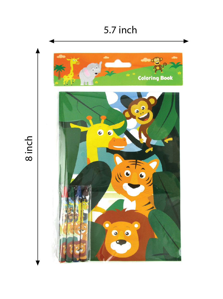 Zoo Jungle Safari Animals Coloring Books With Crayons Party Favors - Set Of 6 Or 12
