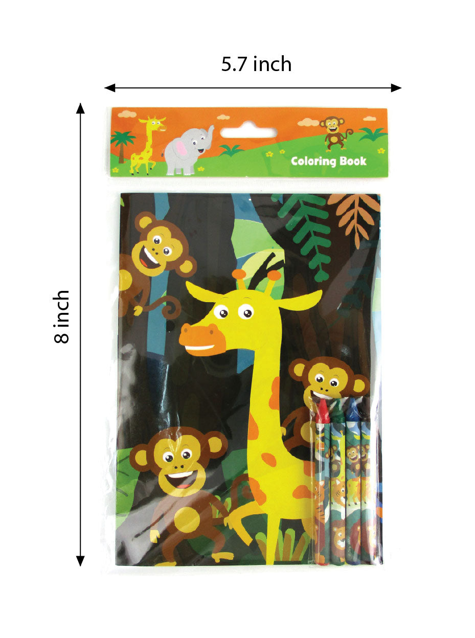 Zoo Jungle Safari Animals Coloring Books With Crayons Party Favors - Set Of 6 Or 12