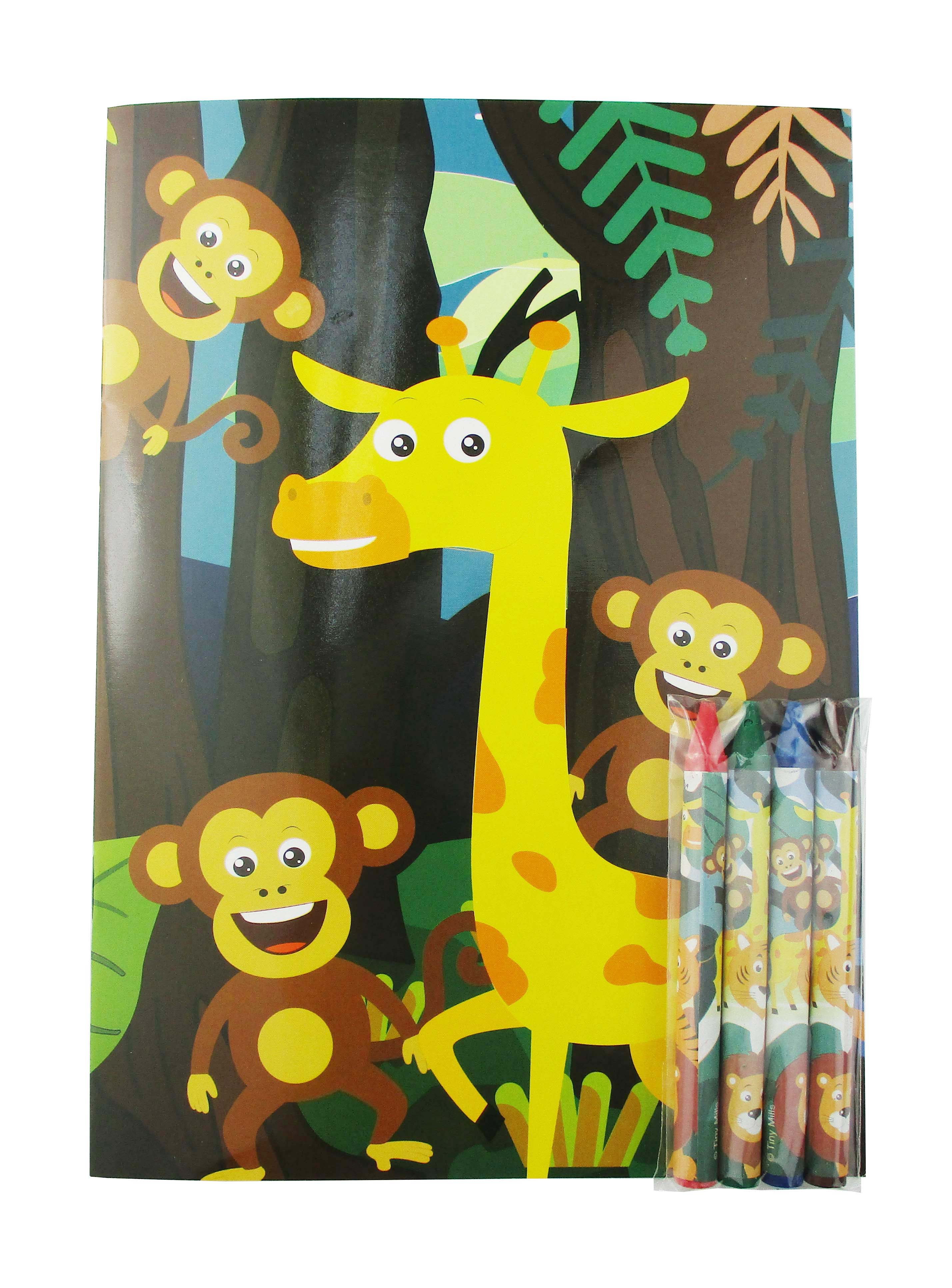 Zoo Jungle Safari Animals Coloring Books With Crayons Party Favors - Set Of 6 Or 12