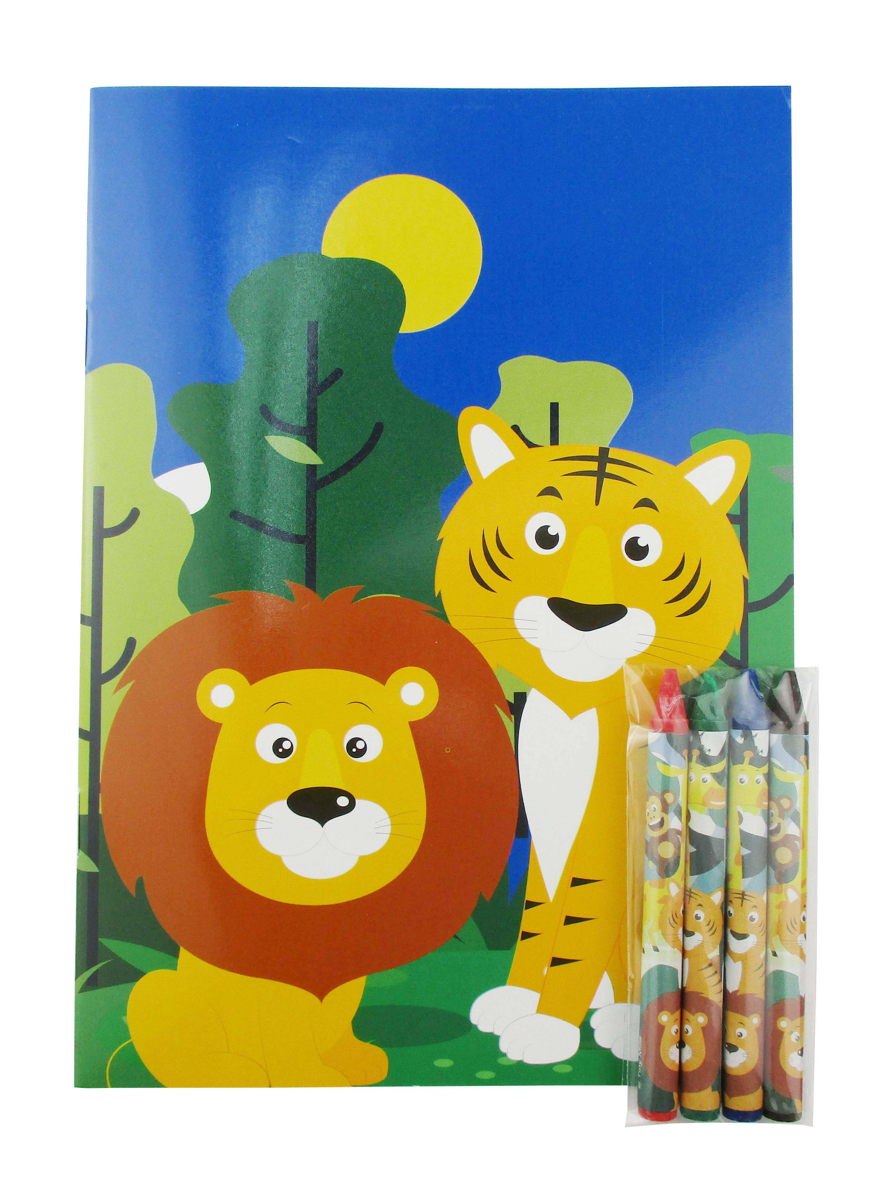 Zoo Jungle Safari Animals Coloring Books With Crayons Party Favors - Set Of 6 Or 12