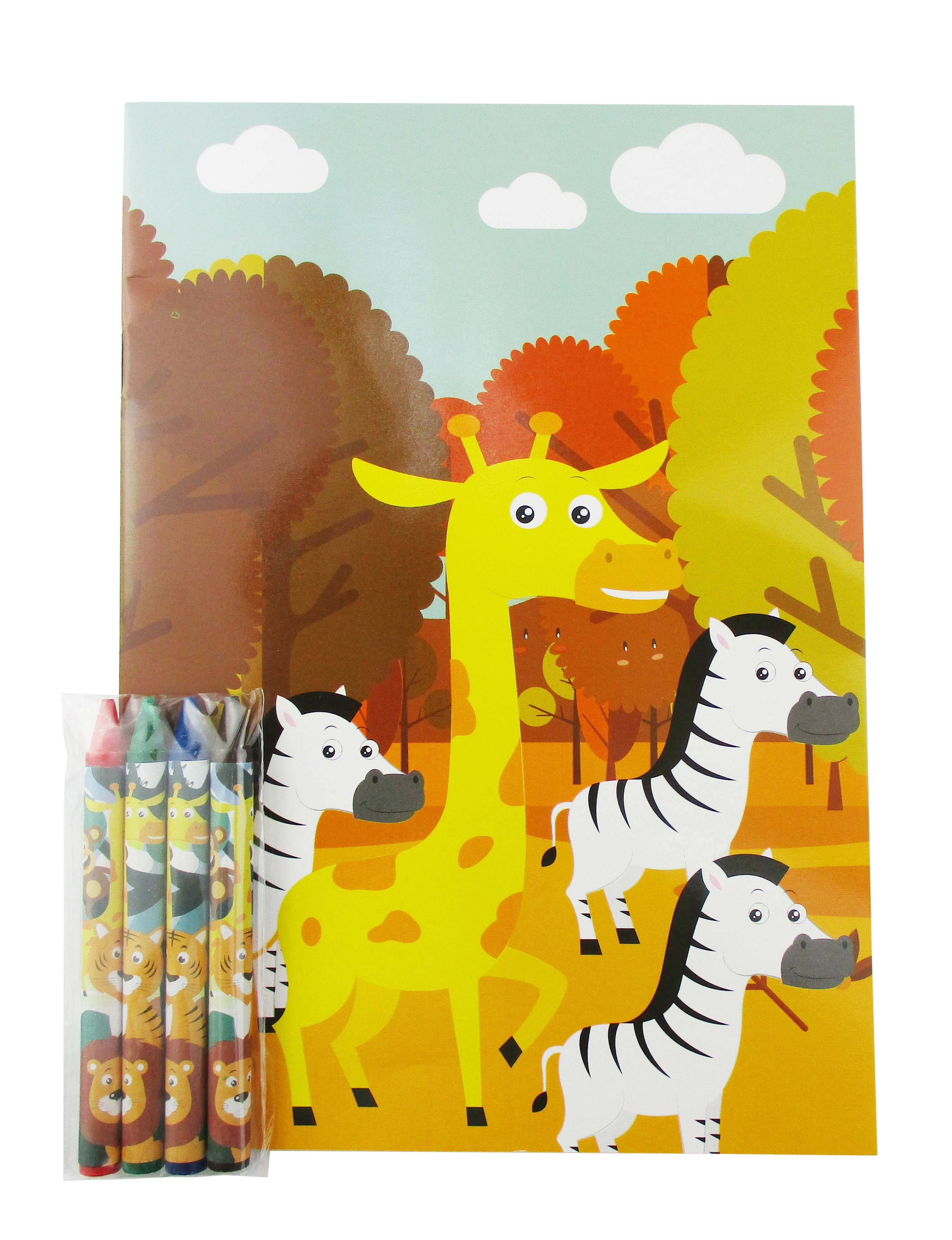 Zoo Jungle Safari Animals Coloring Books With Crayons Party Favors - Set Of 6 Or 12
