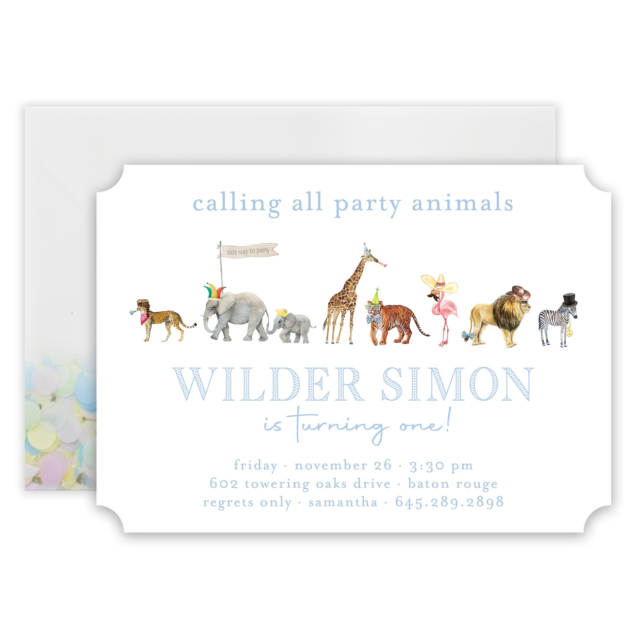 Blue Party Animal Birthday Invitation