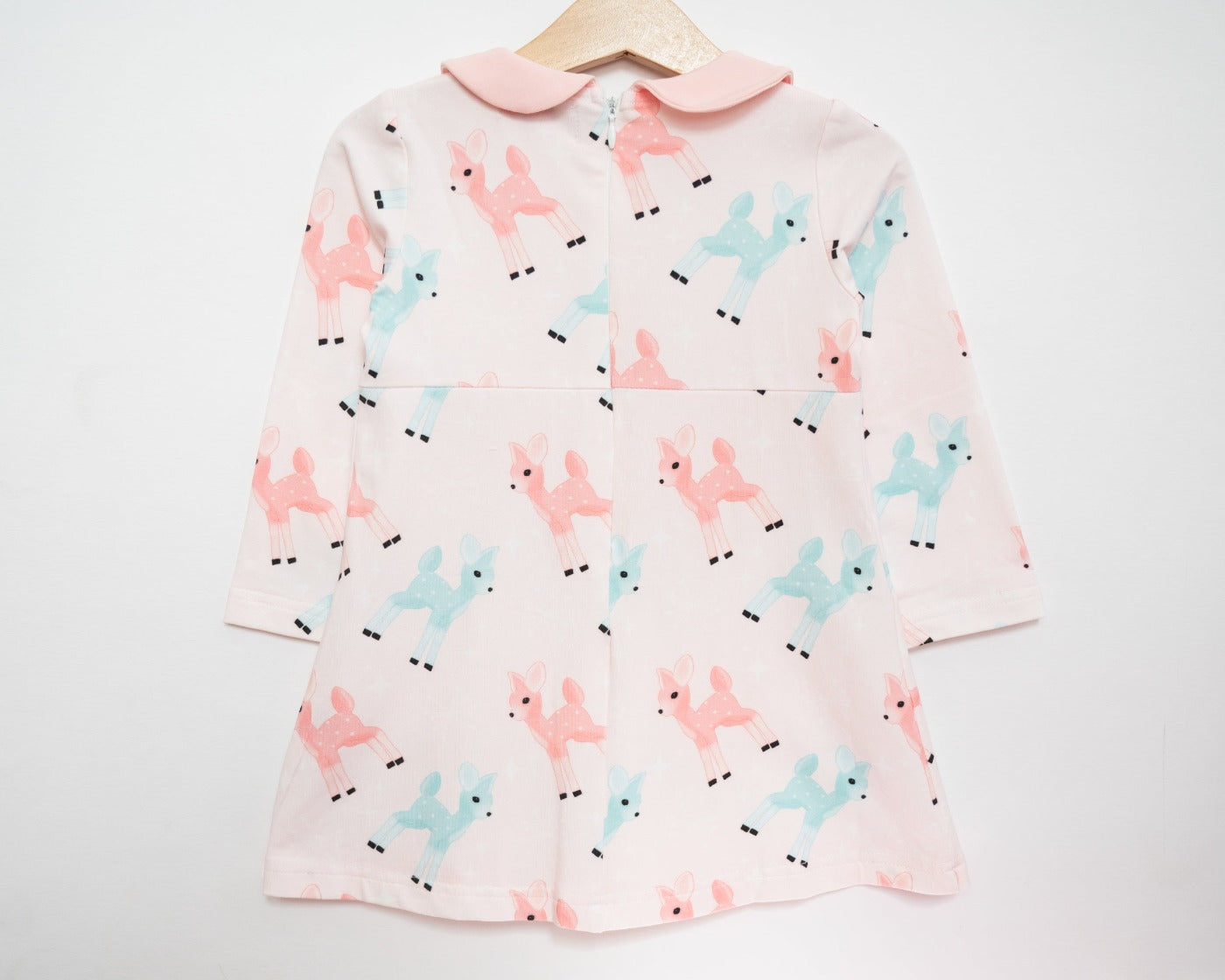 Retro Pink And Teal Deer Winter Peter Pan Collar Dress