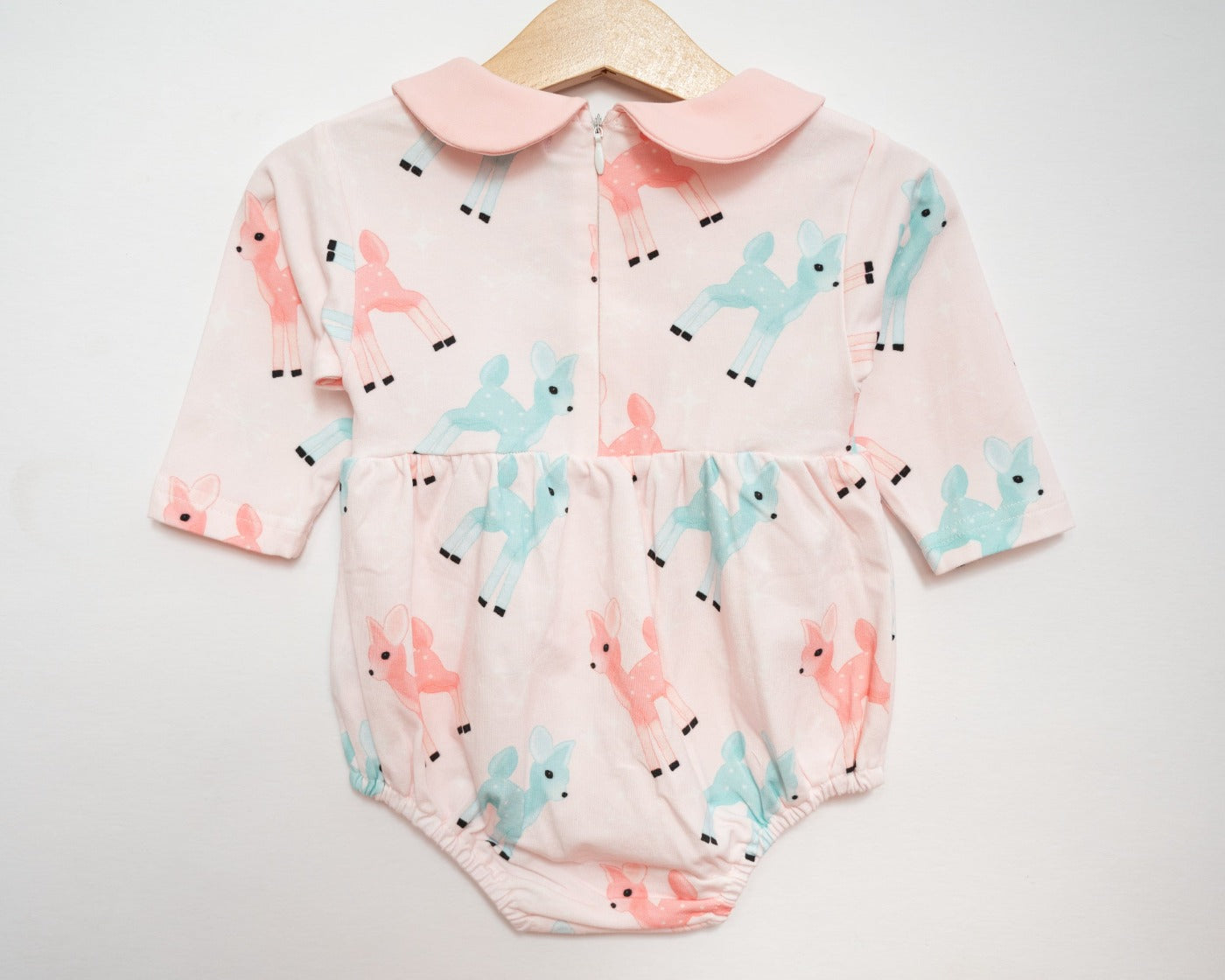 Retro Pink And Teal Deer Winter Peter Pan Collar Romper