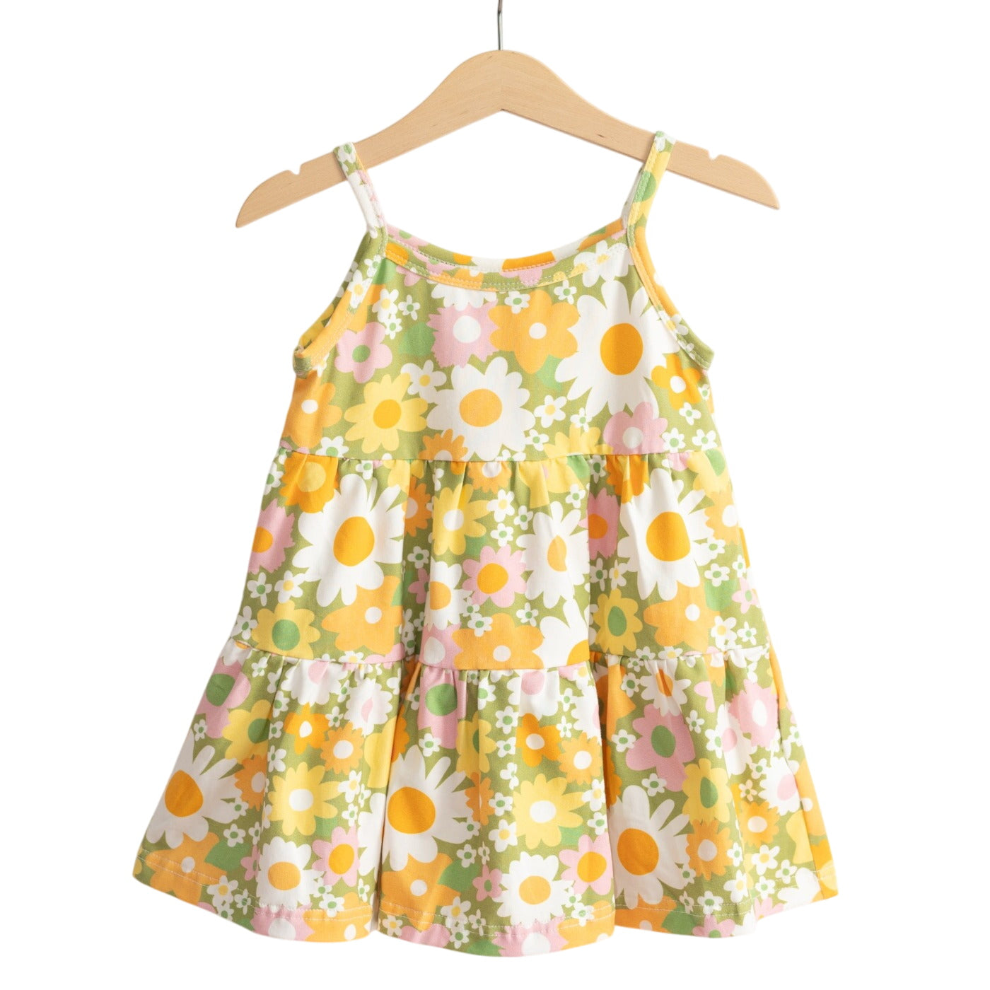 Green 60s Flower Power Girls' Tank Top Dress