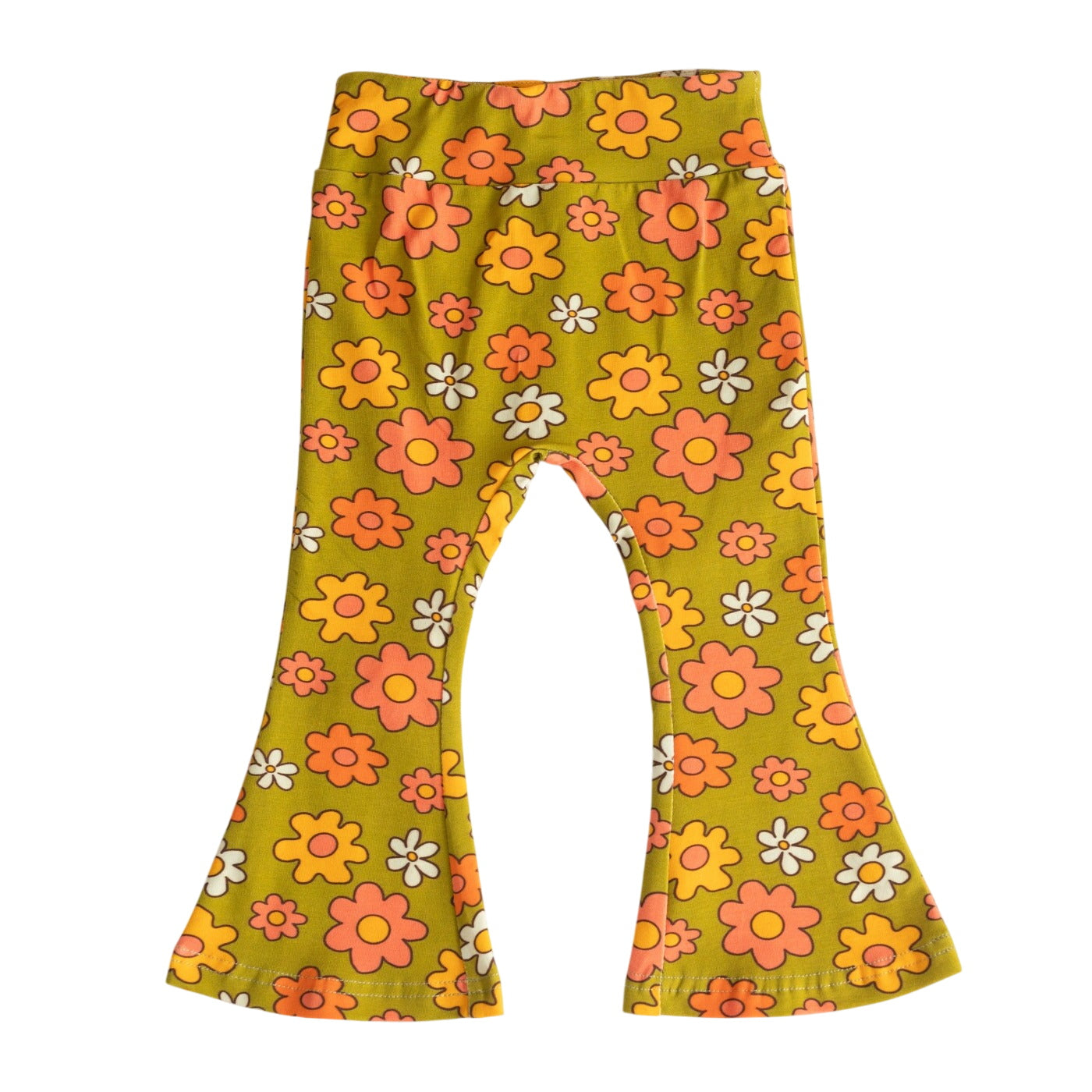 Green Flower Power Girl’s Bell Bottom Leggings