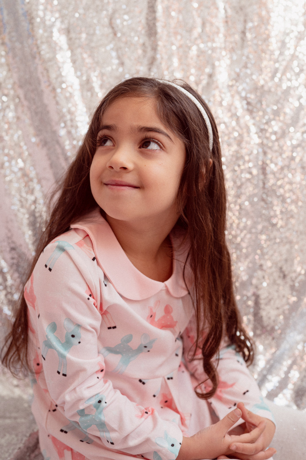 Retro Pink And Teal Deer Winter Peter Pan Collar Dress