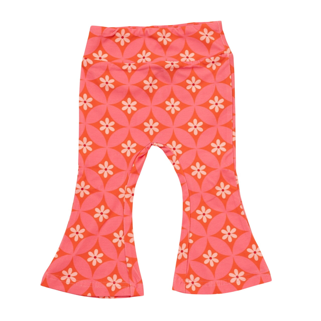 Pink And Orange Flower 60s Girls Bell Bottoms Leggings