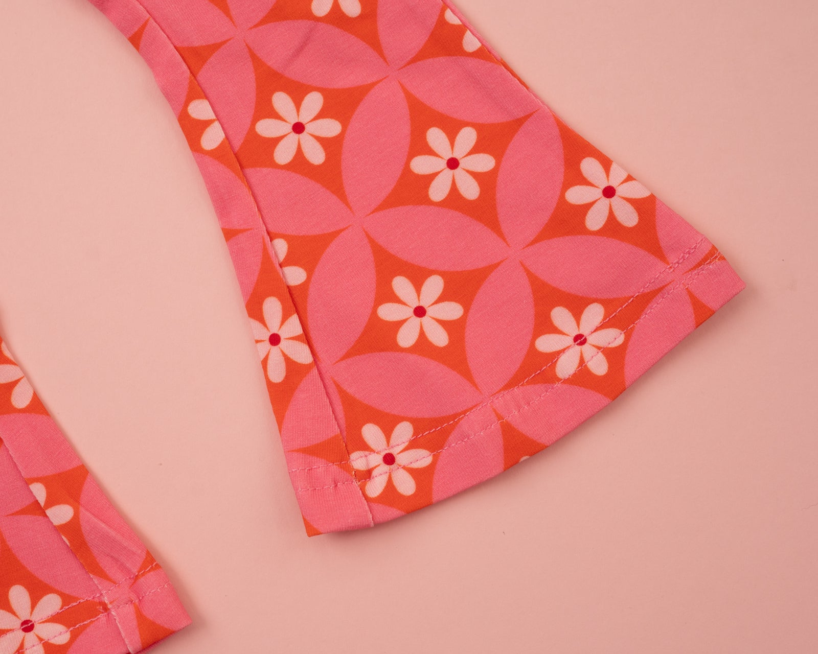 Pink And Orange Flower 60s Girls Bell Bottoms Leggings