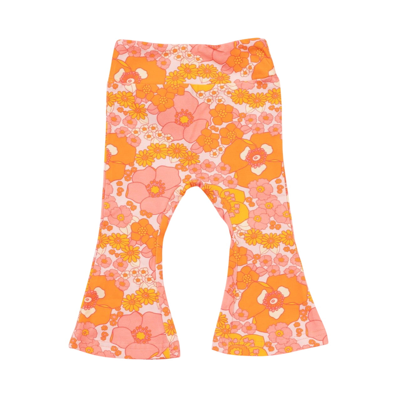 Orange And Pink Flower Power Girls Bell Bottoms Leggings