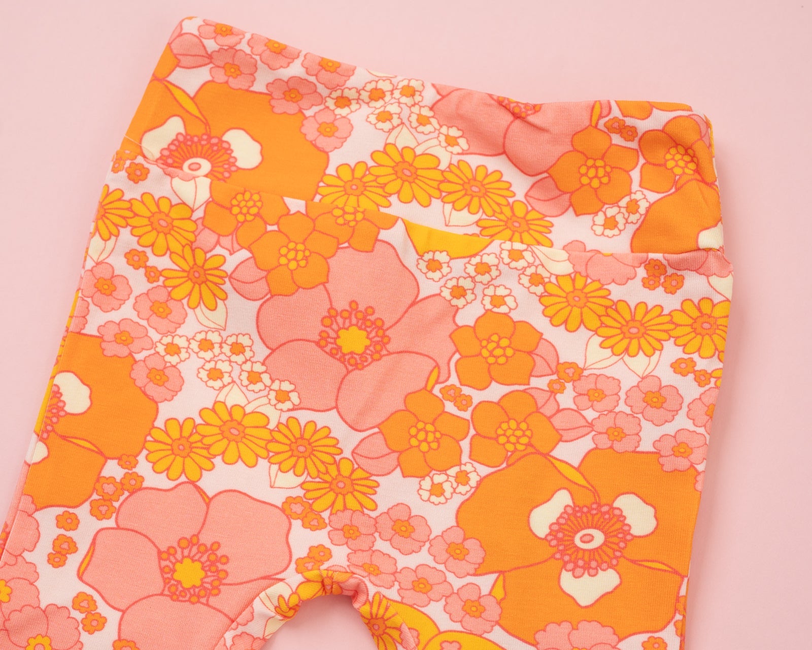Orange And Pink Flower Power Girls Bell Bottoms Leggings