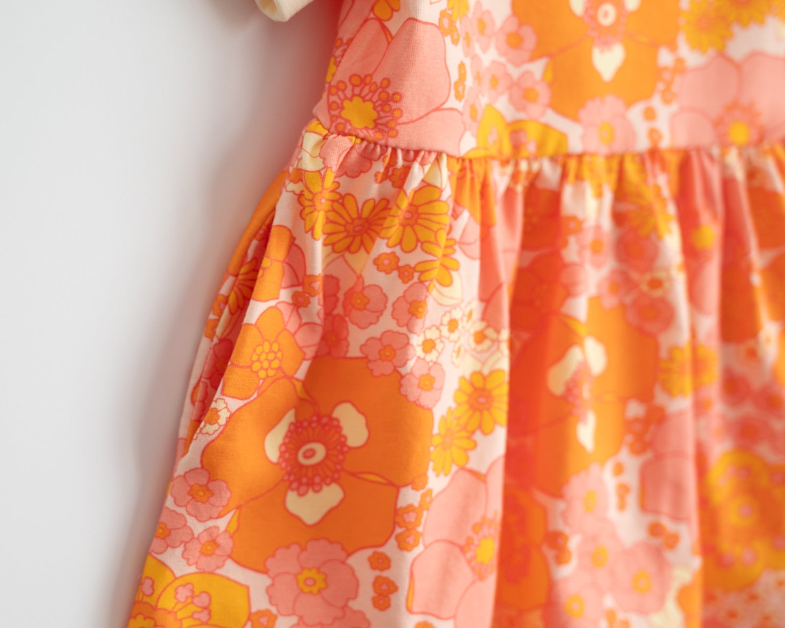 Girls' Mod Collar Dress In Orange And Pink Flower Power