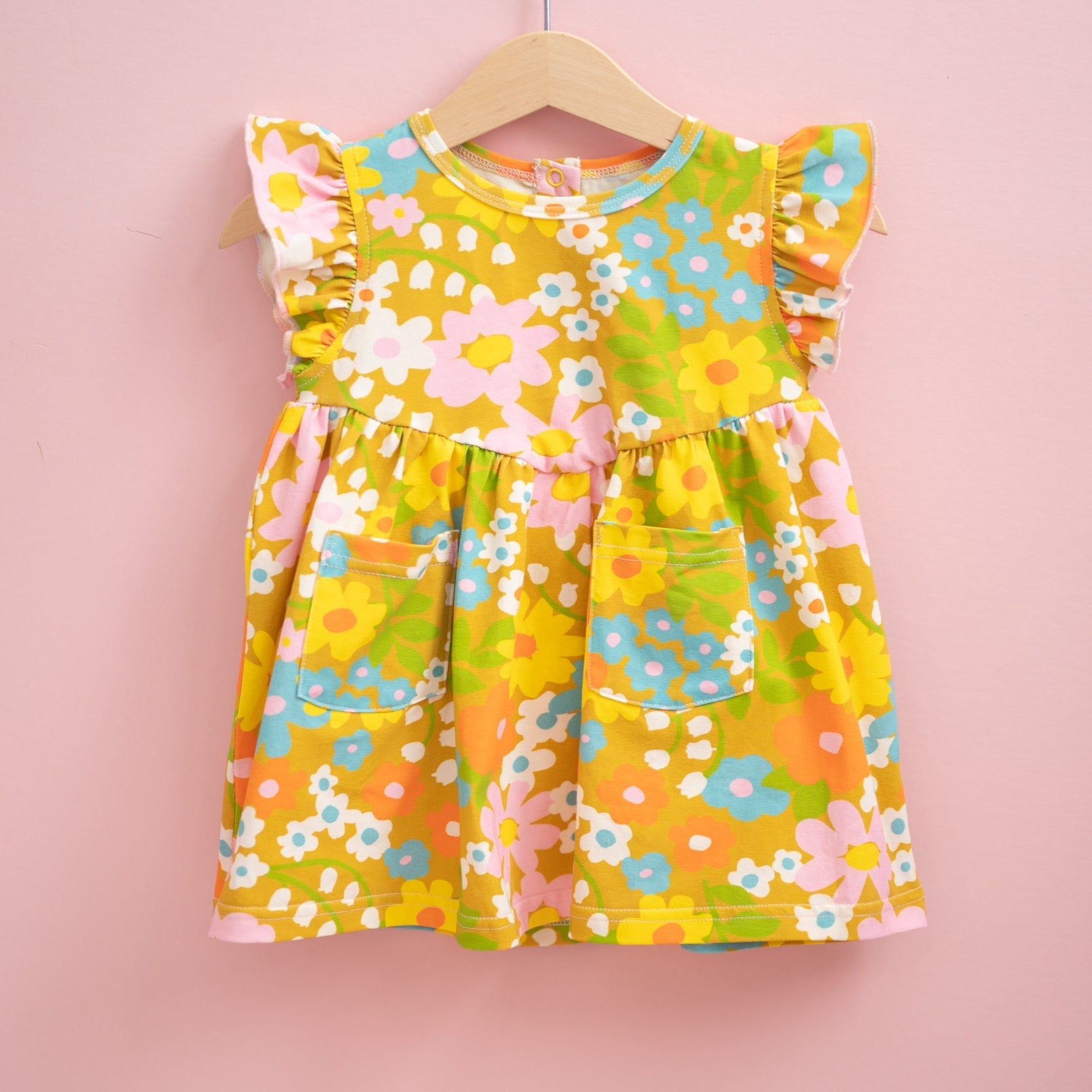 Girls' Flutter Dress In Sixties Wild Blooms