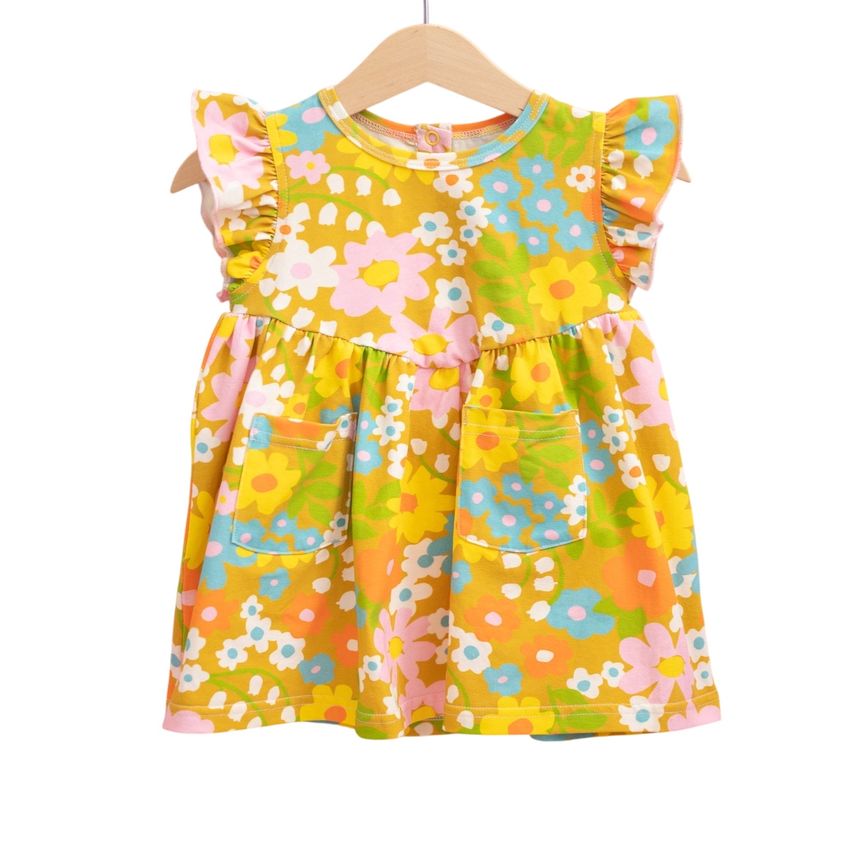 Girls' Flutter Dress In Sixties Wild Blooms