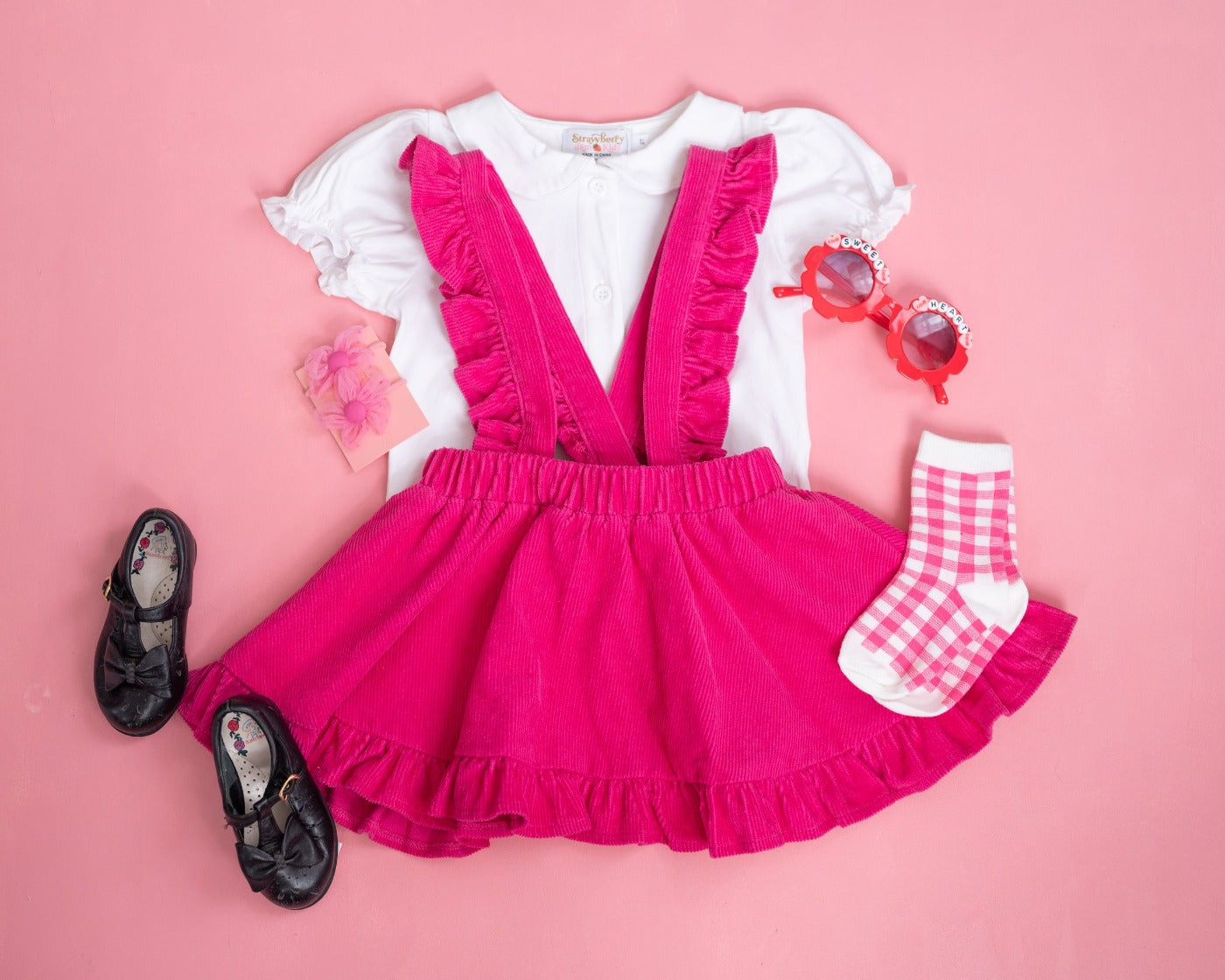 Hot Pink Corduroy Pinafore Skirt Baby Toddler Girls