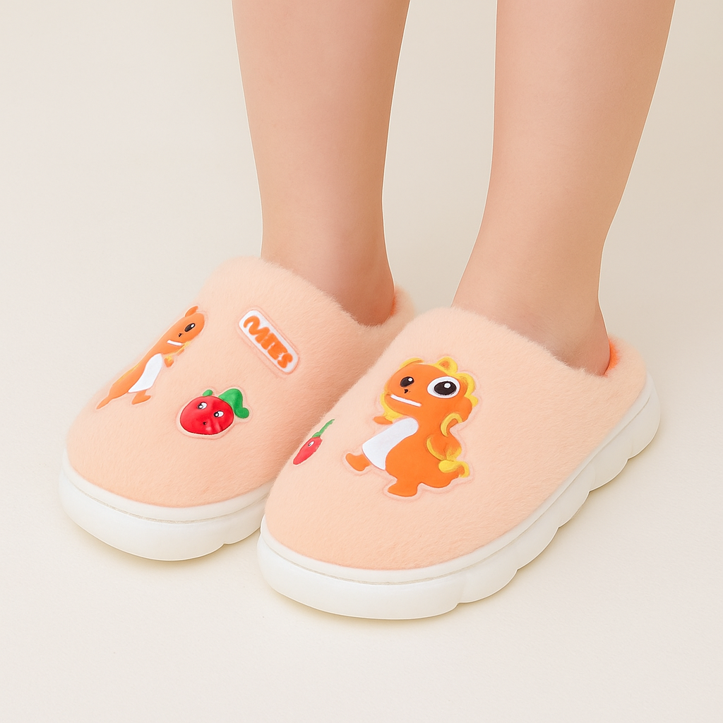 Cartoon Dino Warm Soft Cotton Slippers Ages 4-12