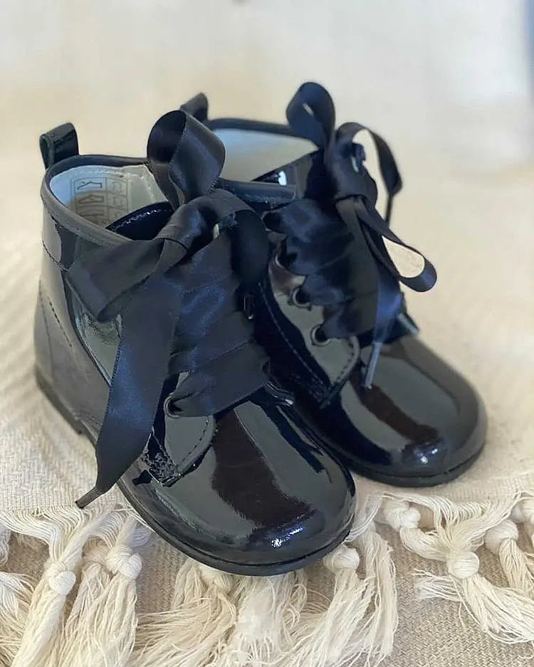 Celina- Dark Navy Patent Leather Boots