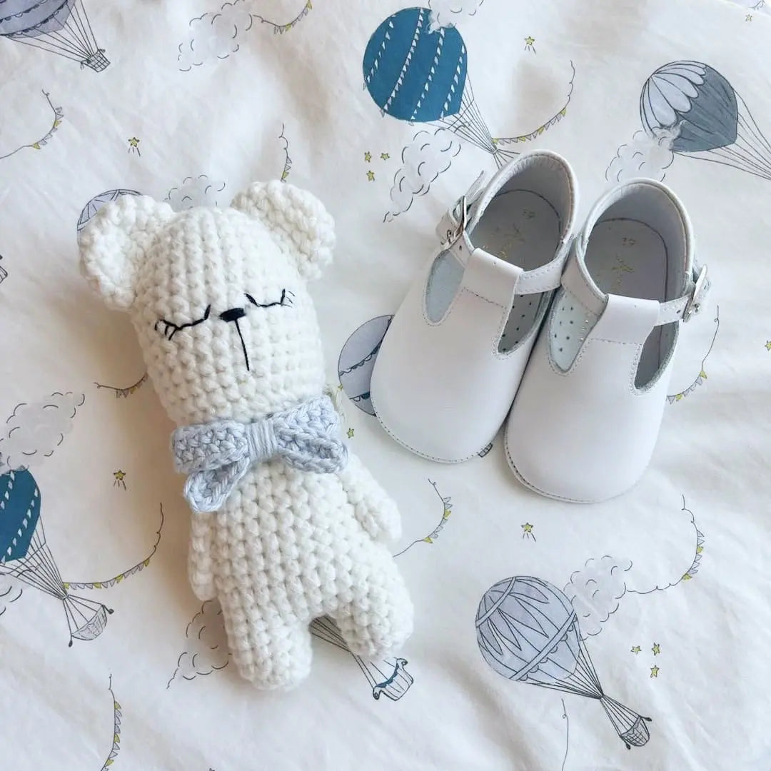 Charlie- White Leather Baby T-bar Shoes