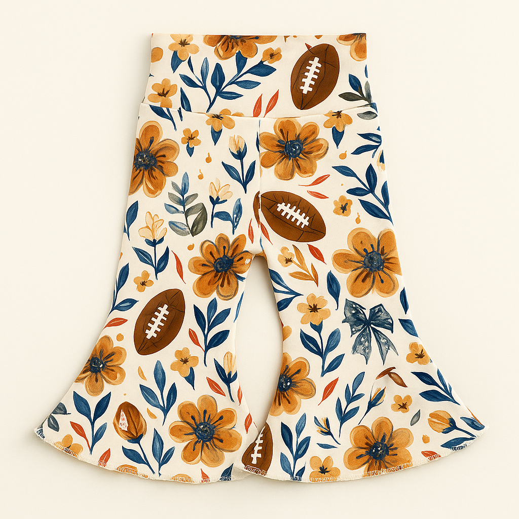 Football Floral Baby Bell Bottom Outfit