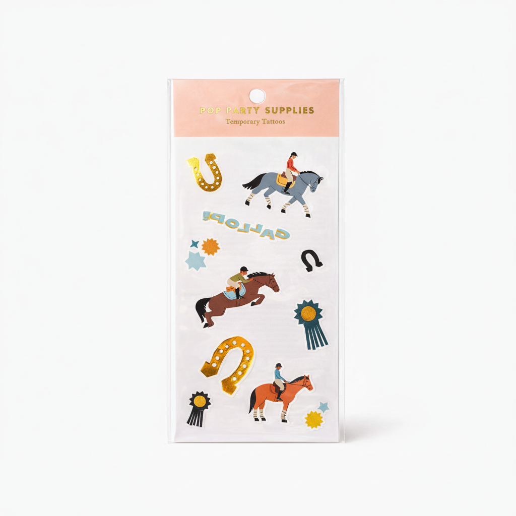 Equestrian Temporary Tattoos For Kids – Metallic Foil Horse & Riding Designs | Pop Party Supplies