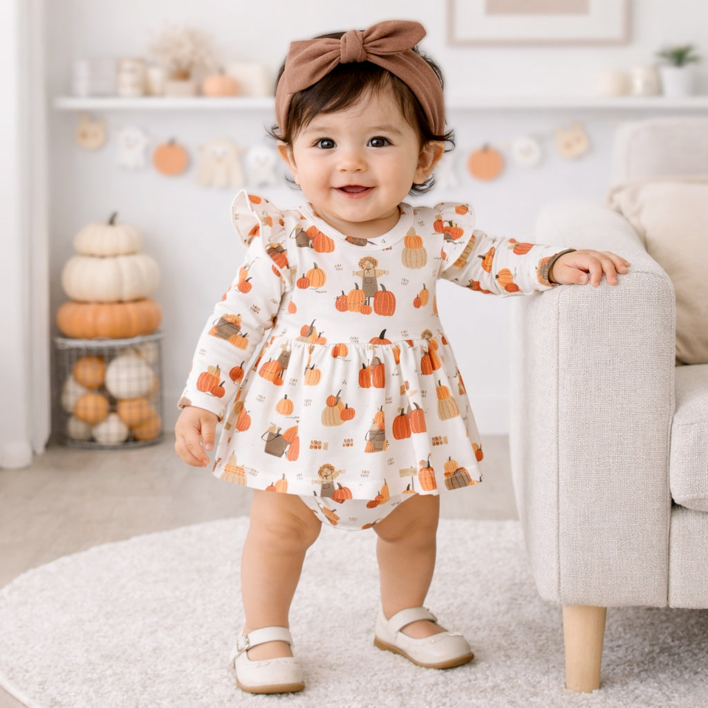 Pumpkin Patch Skirted Bodysuit – Bamboo Fall Baby Outfit