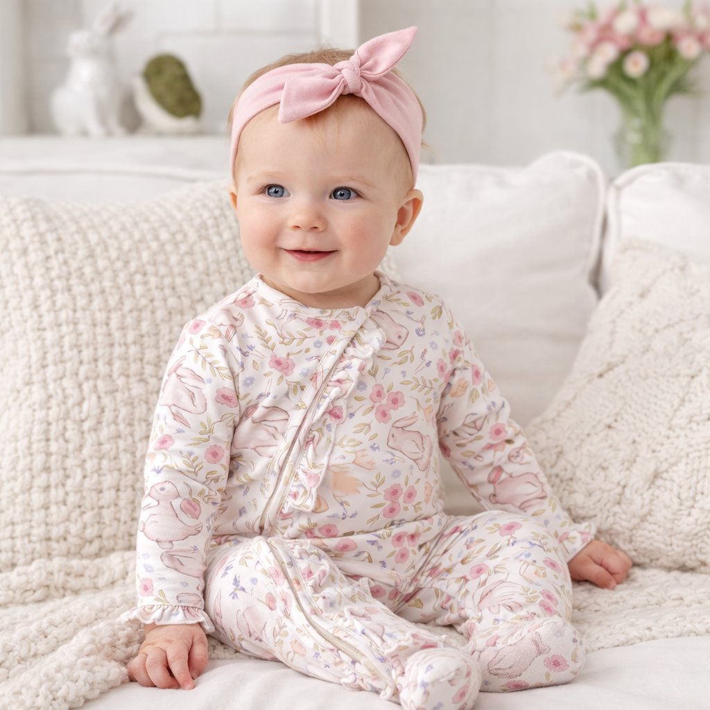 Bunny Blooms Soft Bamboo Zipper Romper For Easter