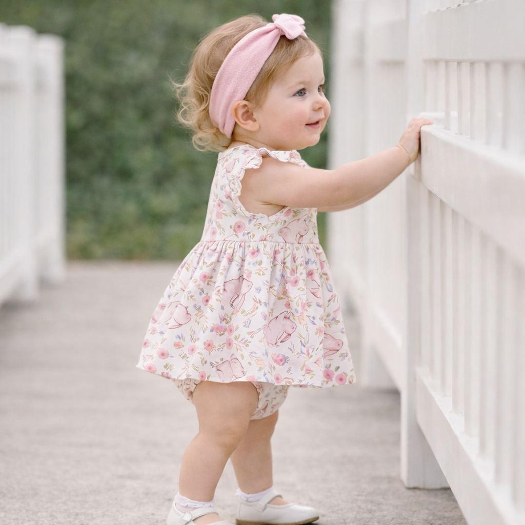 Bunny Blooms Baby Girl's Bamboo Skirted Bodysuit For Easter